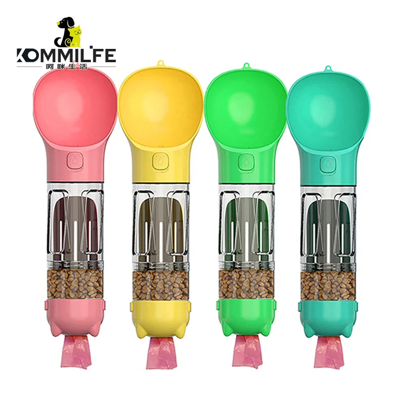 3-in-1 Portable Pet Water Bottle, Food Feeder & Waste Dispenser