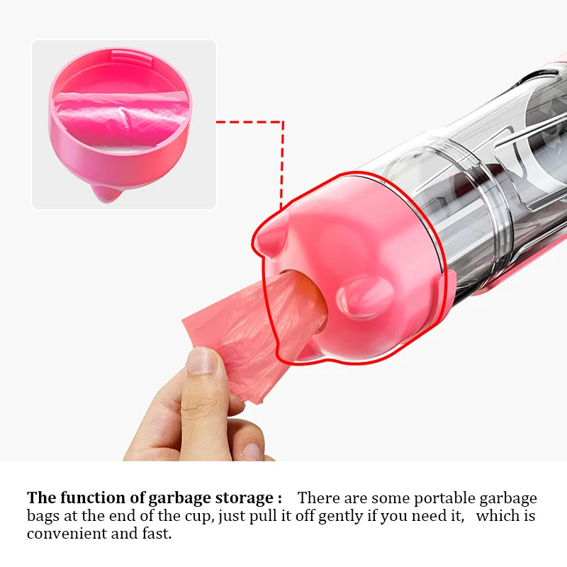 3-in-1 Portable Pet Water Bottle, Food Feeder & Waste Dispenser