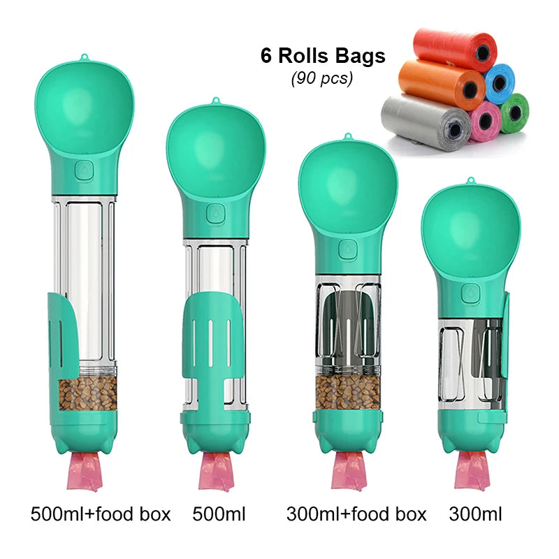 3-in-1 Portable Pet Water Bottle, Food Feeder & Waste Dispenser