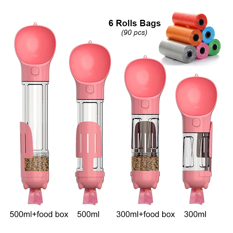 3-in-1 Portable Pet Water Bottle, Food Feeder & Waste Dispenser