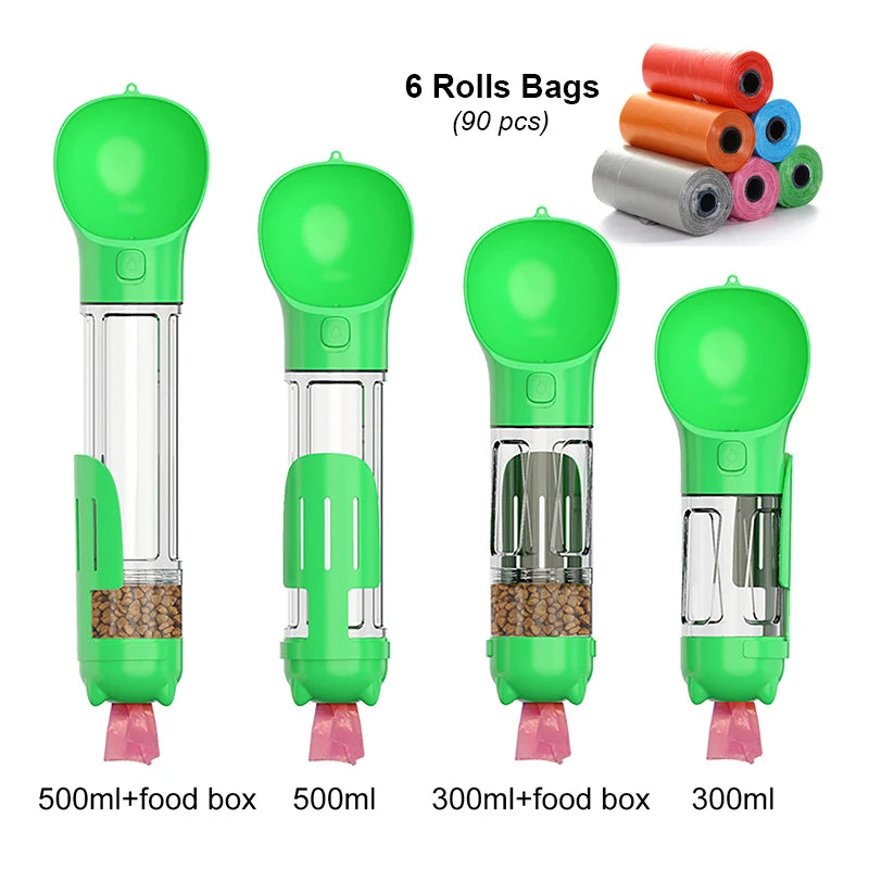 3-in-1 Portable Pet Water Bottle, Food Feeder & Waste Dispenser