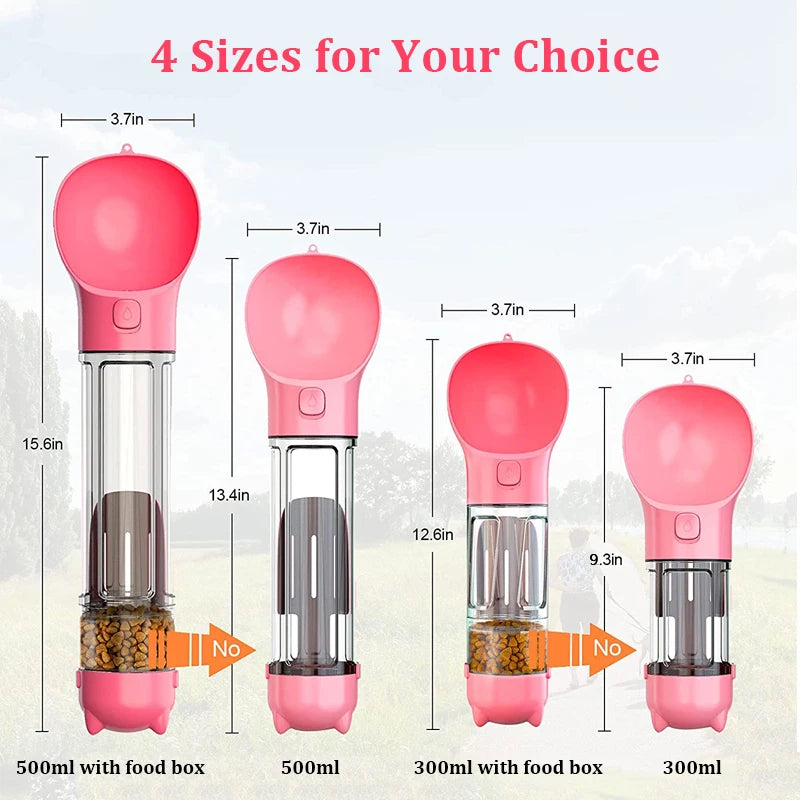 3-in-1 Portable Pet Water Bottle, Food Feeder & Waste Dispenser