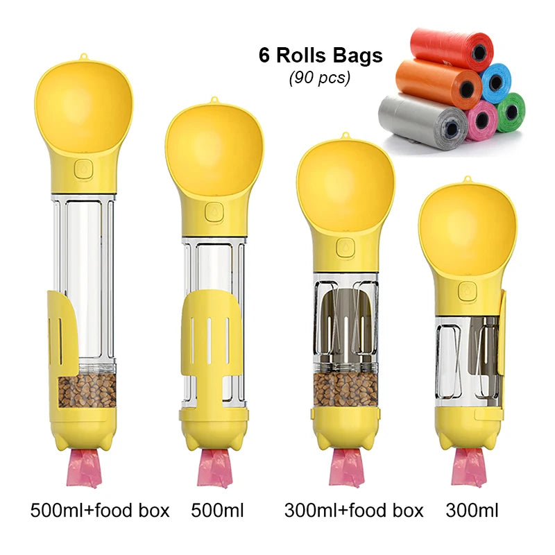 3-in-1 Portable Pet Water Bottle, Food Feeder & Waste Dispenser
