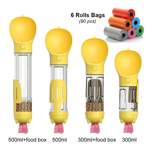 3-in-1 Portable Pet Water Bottle, Food Feeder & Waste Dispenser