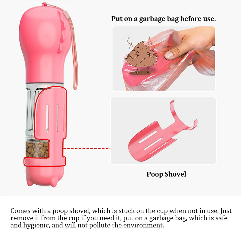 3-in-1 Portable Pet Water Bottle, Food Feeder & Waste Dispenser